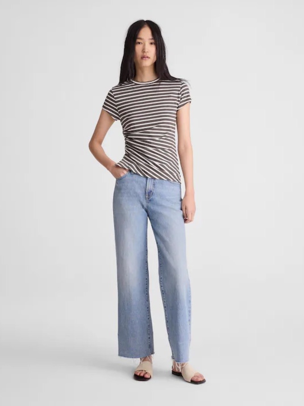 Madewell Asymmetric Ruched Tee Allday Jersey Pelican Green NWT